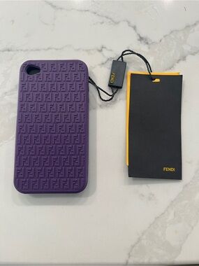 Fendi Purple Embossed Silicone iPhone Case with Logo Tag